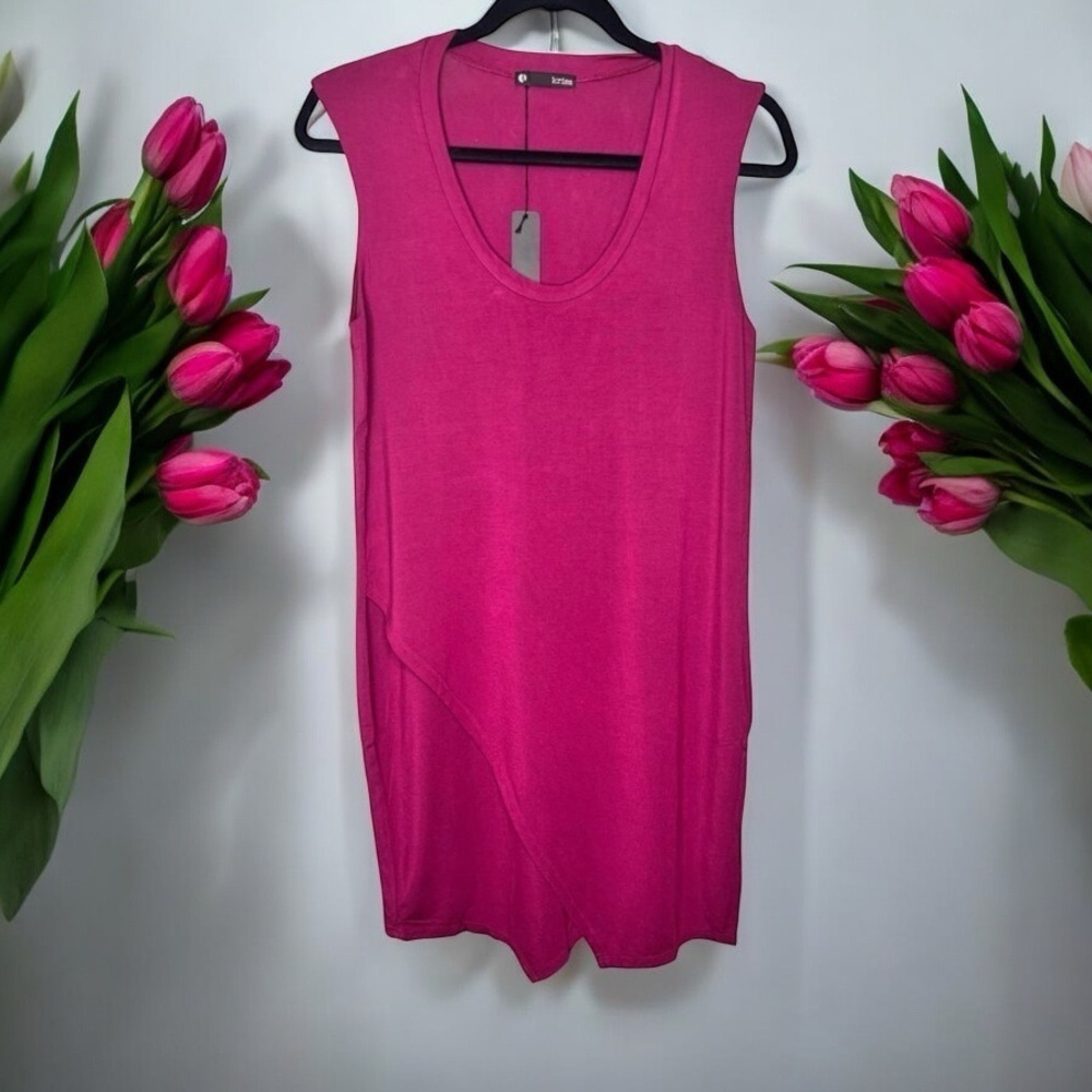 ☀️Krisa REVOLVE Chateau Pink Asymmetrical Tank Mini Dress Size Small NWT